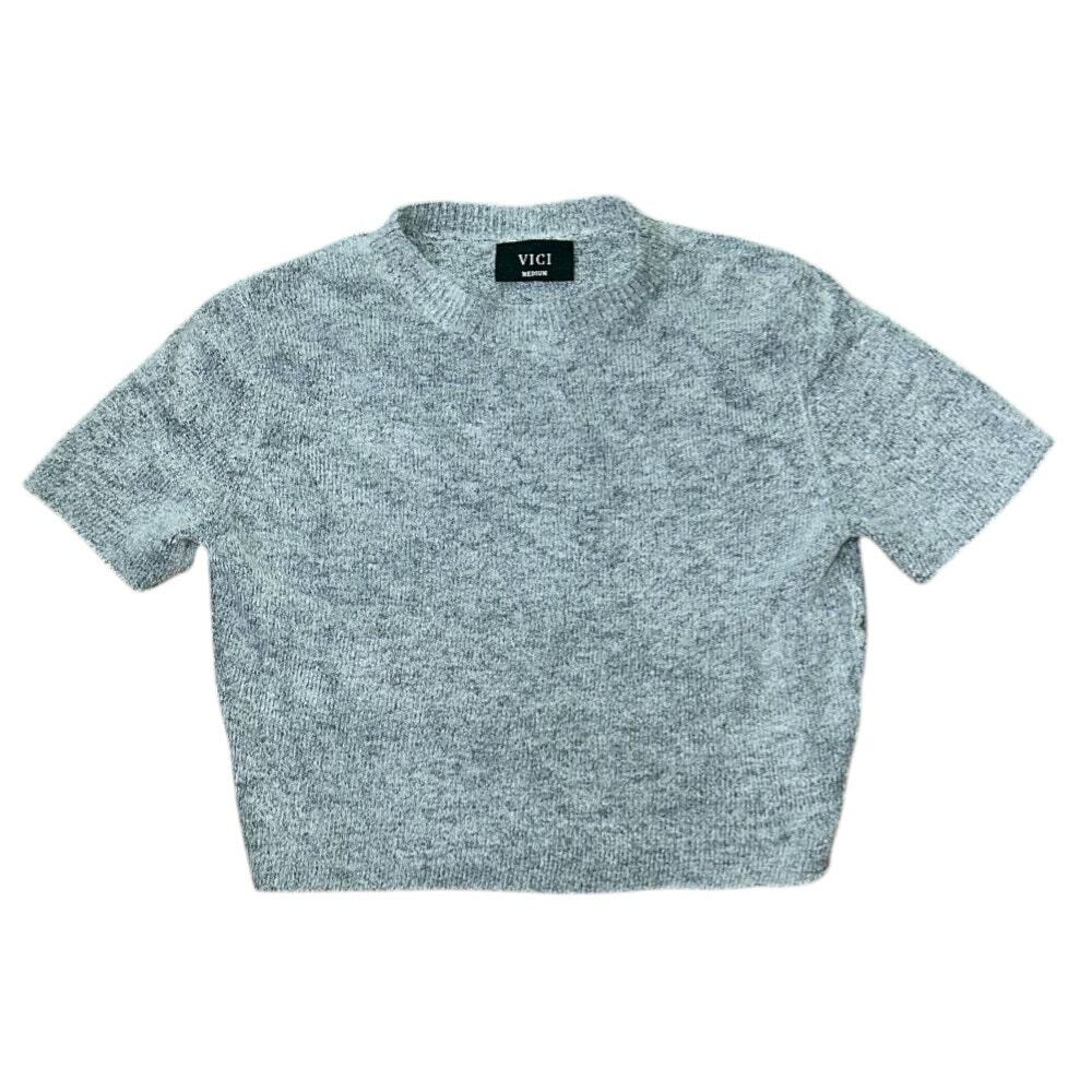 Vici Short Sleeve Cropped High Stretch Gray Sweater Top Women's Medium